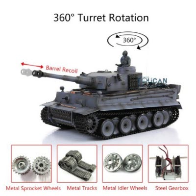 Heng Long 1/16 Scale TK7.0 Plastic Tiger I RC Tank 3818 Steel Gearbox ...